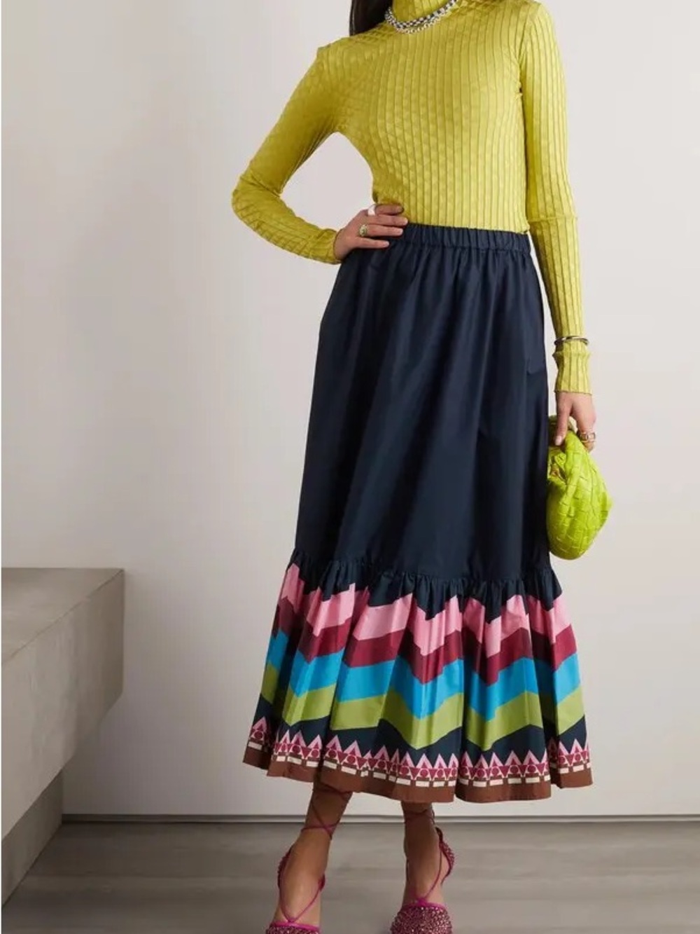 LA DoubleJ Sunset Tiered Striped Maxi Skirt in Cotton-Voile